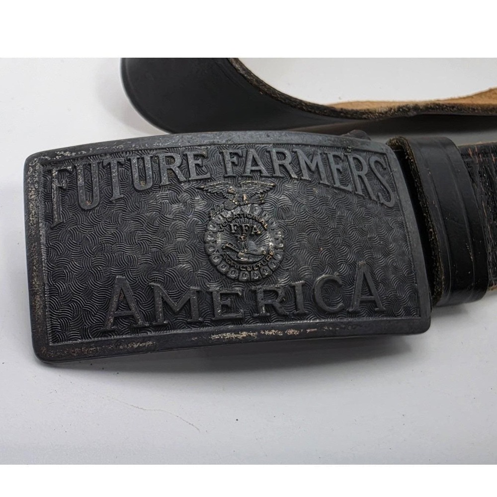 FFA Future Farmers of America Belt Black Top Grain Cowhide Leather Sz 36 Buckle